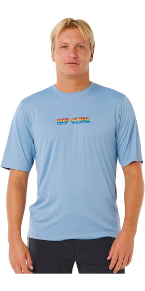 2026 Rip Curl Mens Icons Of Surflite UPF Short Sleeve Rash Vest 163MRV - Faded Denim
